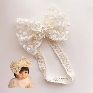Asphinien Bandeau en dentelle avec grand n&oelig;ud pour b&eacute;b&eacute; fille bandeau fleur nouveau-n&eacute; bapt&ecirc;me f&ecirc;te accessoires cheveux pour 0-36 mois bandeau &eacute;lastique pour cheveux (Style : (Fast Media Ships From USA, neuf)