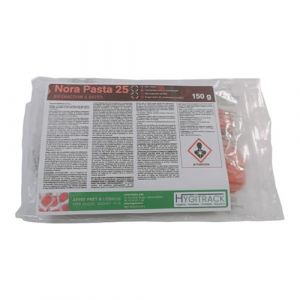 Générique Nora Pasta raticide souricide, Anti-Rats et Anti-Souris en pâte fraiche huilée- Sachet de 15 x10 grammes avec Gant d'application (Hygitrack, neuf)