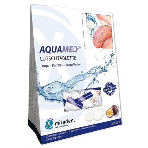 Miradent Aquamed Pastilles, 60g - Végétarien - Maintient la minéralisation des dents - Goût fruité et rafraîchissant - Sans aspartame, sorbitol, lactose, dioxyde de titane (apohealth - votre pharmacie allemande certifiée, neuf)