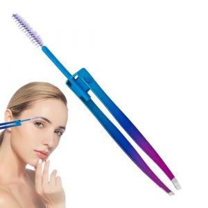Tiptes à sourcils avec pinceau, pincettes pour femmes poils du visage | 2 en 1 Clip de sourcils en acier inoxydable avec pinceau - Outil de cueillette de cheveux, faux applicateur de cils, toilettage (yileiru, neuf)