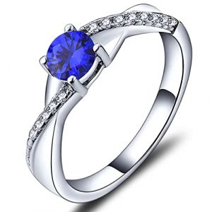 YL Bague de fian&ccedil;ailles bague de mariage en argent 925 avec 5 mm spinelle bleu septembre pierre de naissance bague infini bague solitaire pour femme （taille 52） (YL Fine Jewelry, neuf)