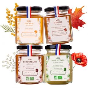 Les Abeilles de Malescot – Assortiment de 4 miels français doux – 4 x 250 g : Érable, Printemps, Bourdaine, Acacia – Miel artisanal naturel – Idéal dégustation et cadeau gourmand (Les Abeilles de Malescot, neuf)