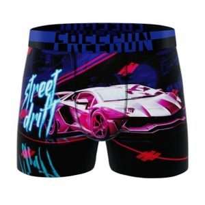 FREEGUN Boxer Homme Microfibre Collection Voiture (FR/ES, Alpha/Lettres, L, Taille Normale, Taille Normale, Violet/Street Drift) (Boxer homme, neuf)