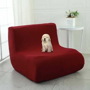 ZXLVCU Housse de Chauffeuse Extensible, Housse Fauteuil sans Accoudoir, pour Chaise Togo, Canap&eacute;s Paresseux, Anti-Rayures, Lavable en Machine (Wine Red) (ZXLVCU品牌已备案, neuf)