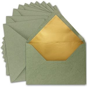 UmWelt - Lot de 75 enveloppes format C5 - 15,6 x 22 cm - En papier kraft vert avec doublure en soie dorée - Fermeture humide - Enveloppes vierges en papier recyclé (GUSTAV NEUSER GmbH, neuf)