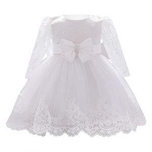 Odizli Robe de baptême pour fille, à manches longues, en dentelle, avec broderie, de princesse, pour mariage, baptême, de bal, Blanc, 18-24 Mois (Odizli store, neuf)