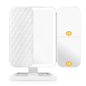 Auxmir Miroir de Maquillage, 1x /2x/3x Miroir de Maquillage à Trois Volets avec 52 Lumières LED et Miroir Coiffeuse LED 2000mAh, Miroir Réglable à écran Tactile Miroirs de Comptoir Cosmétiques (Auxmir Direct, neuf)