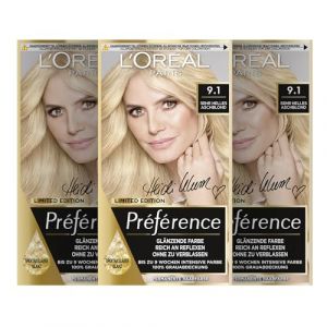 L'Or&eacute;al Paris Pr&eacute;f&eacute;rence 9.1 Lot de 3 colorations permanentes pour cheveux avec coloration et baume de soin pour cheveux Blond cendr&eacute; tr&egrave;s clair (Zeitburg Schmuck & Uhren, neuf)