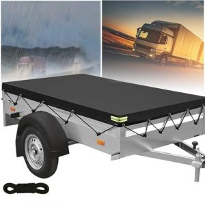 alouweekuky Bache Remorque 214 X 122 X 13cm, 600D PVC Renforcé Bâche pour Remorque, Bâche Protection Plate avec Corde de Bâche et Bandes Réfléchissantes Adaptée Aux Remorque de Voiture 750 kg (GUANZE-UK, neuf)