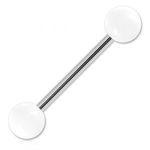 Inoki - Barbell de langue boules acrylique unies - Jonc/Tige 1.6 mm, Long. int. 16 mm, Boule 6 mm - Blanc (ile aux piercings, neuf)