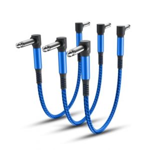 Elebase Câbles Patch Guitare 3 Pack 30cm,Cordons d'Instrument Coudé Tricoté,Connecteur Mâle Alimentation Angle Droit Convient pour Pédales d'Effet Guitare/Basse,Jack Audio Stéréo Amplificateur (Elebase EU, neuf)