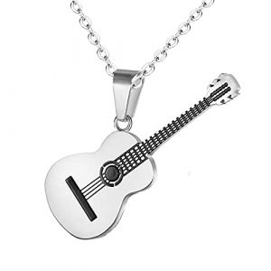 HMOOY Collier Guitare, Collier M&eacute;diator en Acier Inoxydable 316L Collier Pendentif Guitare pour Homme Collier de Musique R&eacute;glable Cadeau D'amant D'instrument de Musique Bijoux de Musicien, M&eacute;tal (HMOOY Direct-EU, neuf)