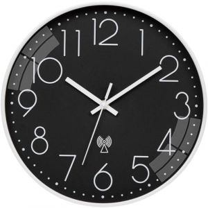 VIVILINEN Horloge Murale Radio Pilot&eacute;e Silencieuse 30cm sans tic-tac Pendule Murale pour Chambre Cuisine Salon Changement d'heure Automatique avec Mecanisme Radio (Noir et Blanc) (Adonauss, neuf)