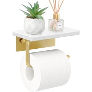 Porte Papier Toilette, Support Papier Toilette Mural avec &eacute;tag&egrave;re en marbre Naturel pour Salle de Bain Accessoire, Porte Rouleau Papier Toilette,d&eacute;rouleur Papier Toilette Blanc (Blanc) (feihebaihuosadasd, neuf)