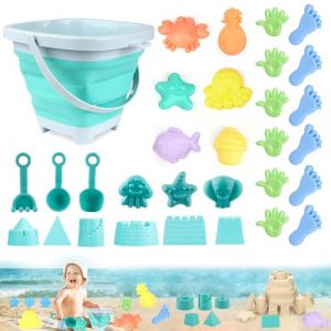 TUIBEIDAMAI Kit de Jeu de Plage Enfant,31 pièces Ensemble de Jouets de Plage pour Enfants avec Seau Pliable,Jouet Sable Enfant Plage,Jouet de Plage pour Enfant,Seau Pelle Rateau Plage Chateau (TUIBEI, neuf)