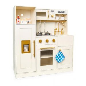 Leomark Cuisine jouet en bois interactive avec lumière et son, cuisinière + micro-ondes + évier 89 cm + accessoires (Leomark, neuf)