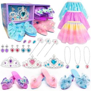 STAY GENT Chaussure Princesse Fille, Princesse Robe Jouet Enfants 3 Paires Chaussures Princesse 3 Couronne 3 Jupes Déguisement Jouet Princesse Accessoires Anniversaire Noel Cadeau pour Fille 2 3 4 5 6 (ANDERK, neuf)