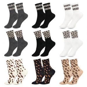 SUMCNU 9 Paires Chaussettes Leopard Femme Chaussettes Sport Femme Respirant Et Confortable Id&eacute;al Pour L'athl&eacute;tisme La Randonn&eacute;e La Marche Et La Course &Agrave; Pied(Noir Blanc Gris Marron clair) (PITSILLOS-P, neuf)