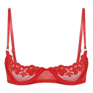 Freebily Femme Dentelle Soutien Gorge Brassière Redresse-Seins Ouverte Push-up Bra Lingerie Coquine à Armature sous-vêtement Nuit Nuisette Underwear Grand Taille Rouge 3XL (MissPretty, neuf)