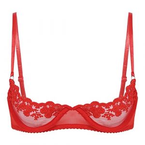 Freebily Femme Dentelle Soutien Gorge Brassière Redresse-Seins Ouverte Push-up Bra Lingerie Coquine à Armature sous-vêtement Nuit Nuisette Underwear Grand Taille S-5XL Rouge 3XL (MissPretty, neuf)