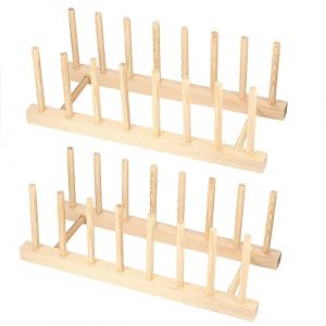 HaoChen 2 PCS Support en Bois pour Assiettes, Égoutoire Vaisselle Bois, Caserole de Cuisine Panier pour Les Tasses, La Vaisselle, Les Séchoirs à Livre, Les égouttoirs, Les CD (TianQiuKeJi, neuf)