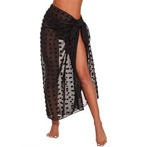 Treer Wrap de Plage de Femmes Sarong Paréo de Plage Cache Maillot Sarong Couverture de Bikini Jupes Wrap pour Maillot de Bain en Mousseline Écharpe Pareo Femme Robe Plage (145x110cm,Nouveau Noir) (Treer, neuf)