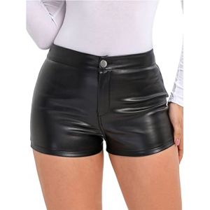 ORANDESIGNE Pantalon en Cuir pour Femmes Sexy Mode Skinny Stretch Court Leggings Taille Haute Elastique PU Cuir Pantalon Push Up Fesse Shorties L E Noir (Wowmart Zoo X., neuf)