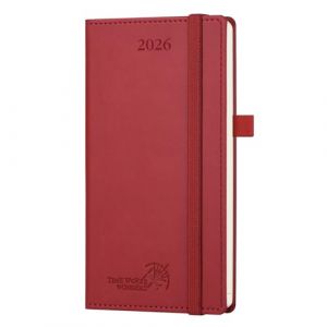 POPRUN Agenda de Poche 2026 Semainier 16,5 x 9 cm - Couverture Rigide en PU Cuir, Petit Planner D'Jan 2026 à Déc 2026-12 Mois, Avec signet à 2 rubans, Papier 80 g/m², Bourgogne (Time Works Wonders, neuf)