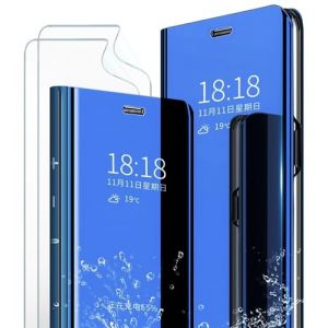 MLOTECH Coque pour Samsung Galaxy S21 Ultra,étui+ Protection Écran [2 Pièces] Flip Clear View Translucide Miroir Cover Standing 360°Housse Antichoc Smart Cover Bumper Bleu Ciel (MLOTECH, neuf)