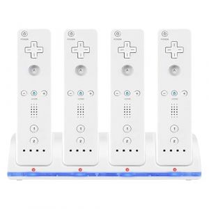 Station de Chargement pour Wii, 4 en 1 Manette Station de Chargement avec Indicateurs LED 4 pièces 2800mAh Batterie Rechargeable Paquet pour Télécommande Wii (bestysb, neuf)