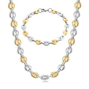 AFSTALR Collier Grain de Caf&eacute; Homme Argent Bracelet Biker Punk Acier Inoxydable Maille Argent-Or 61-11 (AFSTALR, neuf)