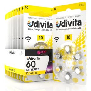 60 Piles Auditives Udivita Type Zinc-Air Taille 10. - 10 Blisters de 6 Piles (Eurocali, neuf)