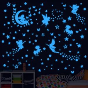 Autocollants F&eacute;e Etoiles Phosphorescentes Plafond Etoile Fluorescente Chambre Enfant Licorne Papillon Points Fluorescente Autocollants Enfants Stickers Muraux D&eacute;coration pour Enfants Fille Chambre (yun hao guo ji, neuf)