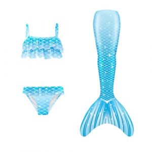 Maillot De Bain Enfant Fille - Joli Maillot de Bain d'été Cosplay Party Fille Manches Longues 3 Pièces Deguisement Océan Piscine Natation Plage Costume de Bain de Plage (heyann, neuf)