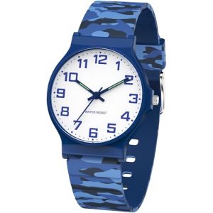 SOCICO Montre analogique pour Enfants, Montre Sportive étanche 30m pour 5-16 Ans, Montre Enfant Facile à Lire, Cadeau d'anniversaire pour Enfant, Cadeau de Noël (Camouflage Bleu) (HongDa EU, neuf)