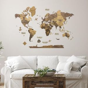 Creatifwood Carte du monde en bois 3D pour d&eacute;coration murale - Mappemonde en Bois - Art mural - Pour salon, bureau ou chambre (Chocolate, 100L x 70l cm, Sans cadre) (HARMANDI CreatifWood, neuf)