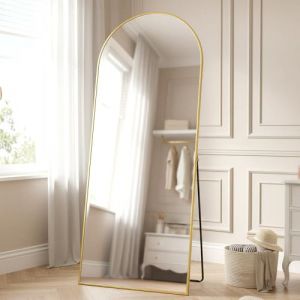 SONGMICS Miroir Int&eacute;gral, 165 x 60 cm, Miroir Arqu&eacute; sur Pied, &agrave; Poser au Sol, Cadre en Alliage d&rsquo;Aluminium, Verre Tremp&eacute;, pour Chambre, Salon, Dressing, Dor&eacute; Clair LFM039AB01 (SONGMICS HOME FR, neuf)