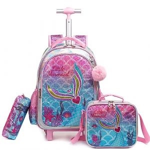 HTgroce Cartable a Roulette Fille, Sac Dos roulettes pour Filles, Sac a Roulette Fille pour Maternelle Primaire Scolaire Cartable Roulette Fille (Lldaily EUR, neuf)