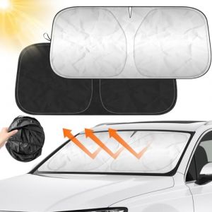 Pare Soleil Voiture, Pare Soleil Voiture Pare Brise Avant Int&eacute;rieur Pliable 142&times;80cm, Bloque Les Rayons UV et la Chaleur, avec Sac de Rangement, pour Universel des Voitures et SUV (Corpower-EU, neuf)