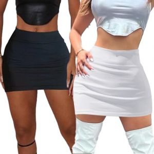HTTDSLF 2 Pièces Mini Skirt Crayon, Jupe Courte avec Taille éLastique, Skirt Noire Taille Haute, Jupe Crayon Femme Extensible, pour Tenue Décontractée et Sexy (HTTDSLF, neuf)