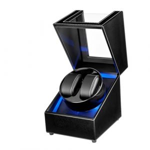 Tolesum Double Remontoir de Montre avec lumière LED, Boîtes de Remontoir de Montre pour 2 Montres avec 5 Modes de Rotation Automatique et Chargement Type C USB – Noir (SupreHoly, neuf)