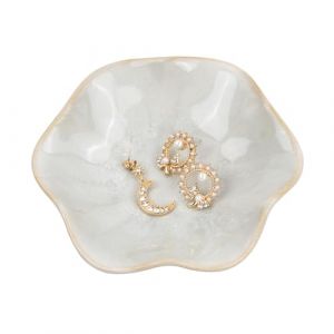 Rieoany Plateau &agrave; bijoux en c&eacute;ramique feuille de lotus &ndash; Coupelle d&eacute;corative faite &agrave; la main pour bagues, cl&eacute;s et accessoires &ndash; Vide-poche &eacute;l&eacute;gant pour chambre ou coiffeuse (Blanc) (Raretong, neuf)