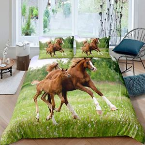 Parure de lit Cheval Prairie Galoping Horse Housse de Couette pour Enfants Ultra Doux 3D Motif Animal Sauvage Housse de Couette Faune Style Parure de Lit Housse de Couette Décor, 200x200cm (Bofanshangmao, neuf)