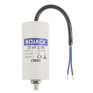 BOJACK 25uF 450V Condensateur Demarrage Moteur 42x83mm Condensateur de Travail pour Moteur avec fil de taille M8 avec écrou Compatible avec la plupart des moteurs. (BOJACK, neuf)