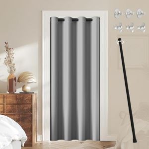 JCyh Rideau de Porte avec Tringle et Bouton Magnétique,1 Pièce Rideau H210 X L132 cm pour Dressing/Placard/Armoire, Tringle Rideau Extensible Noir 70-125 cm (JCYH, neuf)
