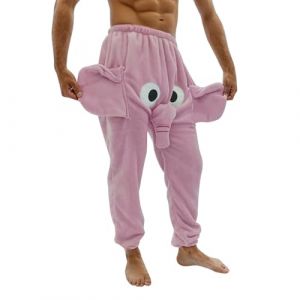 Pyjama Homme Humoristique Hiver - Pantalon d'Intérieur Chaud Un Boxeur Éléphant Drôle - Short Fantaisie de Maison en Peluche Large (Pink, L) (Pursuit-W, neuf)