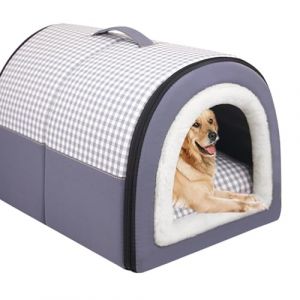 Grande niche 2 en 1 pour chien et chat - Imperm&eacute;able - Lavable - Lit apaisant anti-anxi&eacute;t&eacute; - Doux - Antid&eacute;rapant et chaud - Pour chiens et chats de taille moyenne (gris fonc&eacute;, taille M - 45 x 32 x 35 (ping bu, neuf)