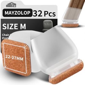 32 Pièces Protection Pied de Chaise, Diamètre 22-27 mm, Patin de Chaise avec Feutre Épaissi, Transparent Tampons Élastiques, Adaptables aux Chaises, Canapés, Tables – Protège Sols et Réduit Le Bruit (MAYZOLOP-FR, neuf)