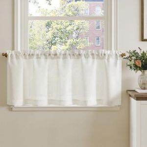 TOPICK Rideau Cuisine Petit Rideaux Court Brise Bise, Blanc 125L x 40H(cm) 1 Panneau &agrave; Passe Tringle, pour Fen&ecirc;tre Placard Meuble Bas Chambre Cache sous Evier，en Effet L&eacute;gers Style Moderne (Audrey Home Fashion, neuf)