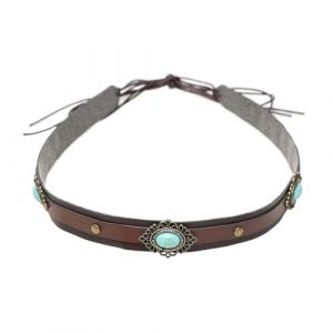 Gutol Bandeau de chapeau de cowboy classique pour hommes et femmes, style r&eacute;tro vintage, tricot&eacute; &agrave; la main, bandeau de chapeau mexicain en cuir ajustable avec turquoise (Gutol, neuf)
